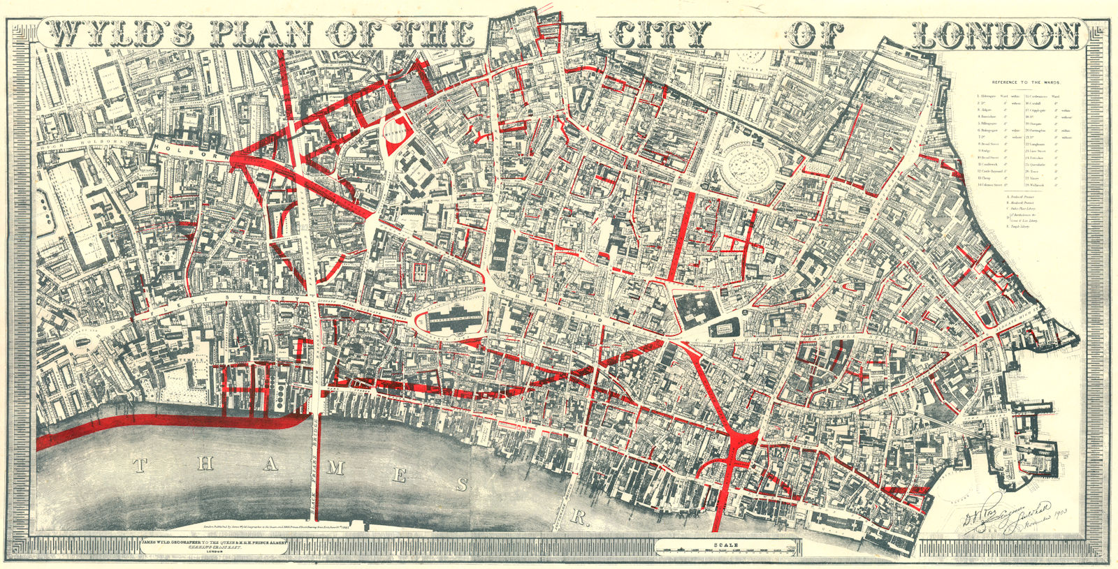 CITY OF LONDON. WYLD'S PLAN + 19th century street improvements 1944 old map