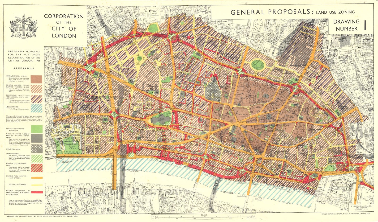 CITY OF LONDON.Post-war Reconstruction. PROPOSALS. LAND USE ZONING 1944 map