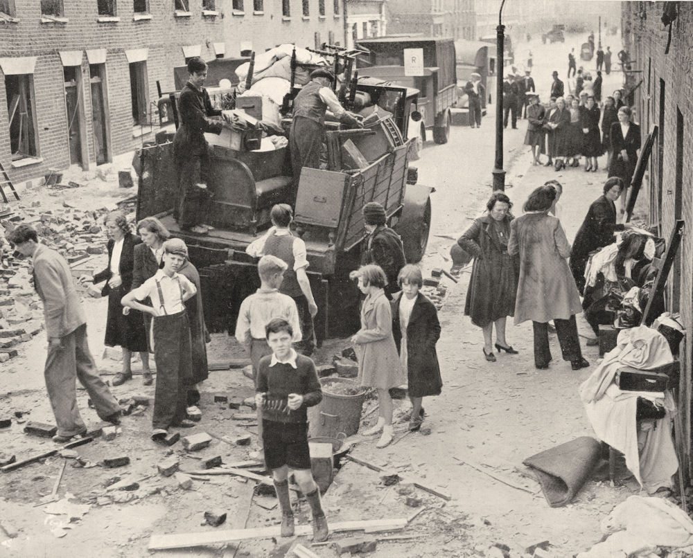 LONDON. World War 2 blitz bomb damage 1943 old vintage print picture