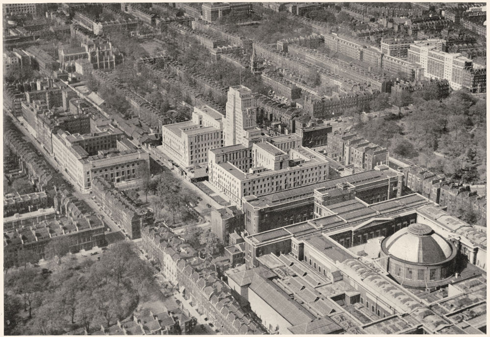 LONDON. Air view of Bloomsbury showing the university precinct 1943 old print