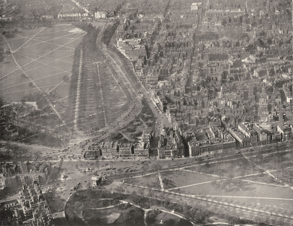 Associate Product LONDON. Hyde Park Corner; Air view Planned parkway- Marble Arch 1943 old print