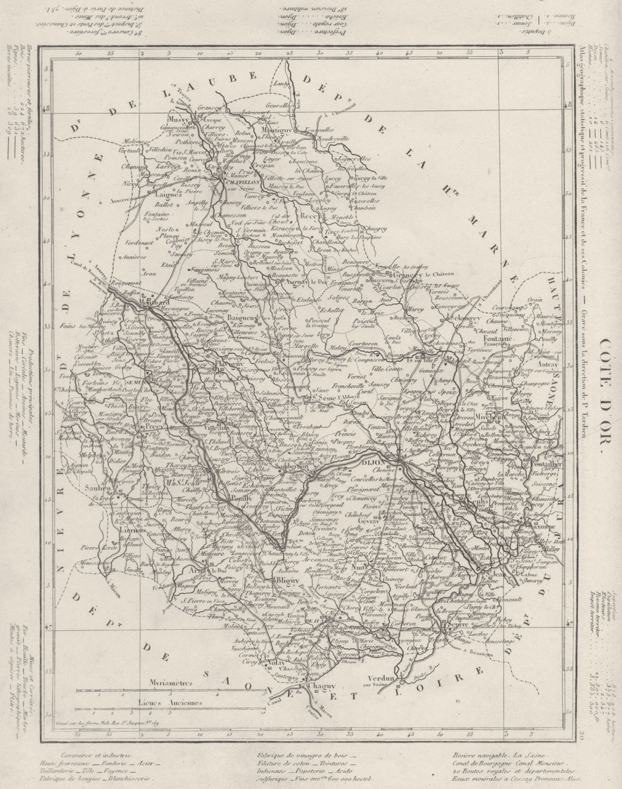 CÔTE- D'OR. Côte d'Or département. Tardieu 1830 old antique map plan chart