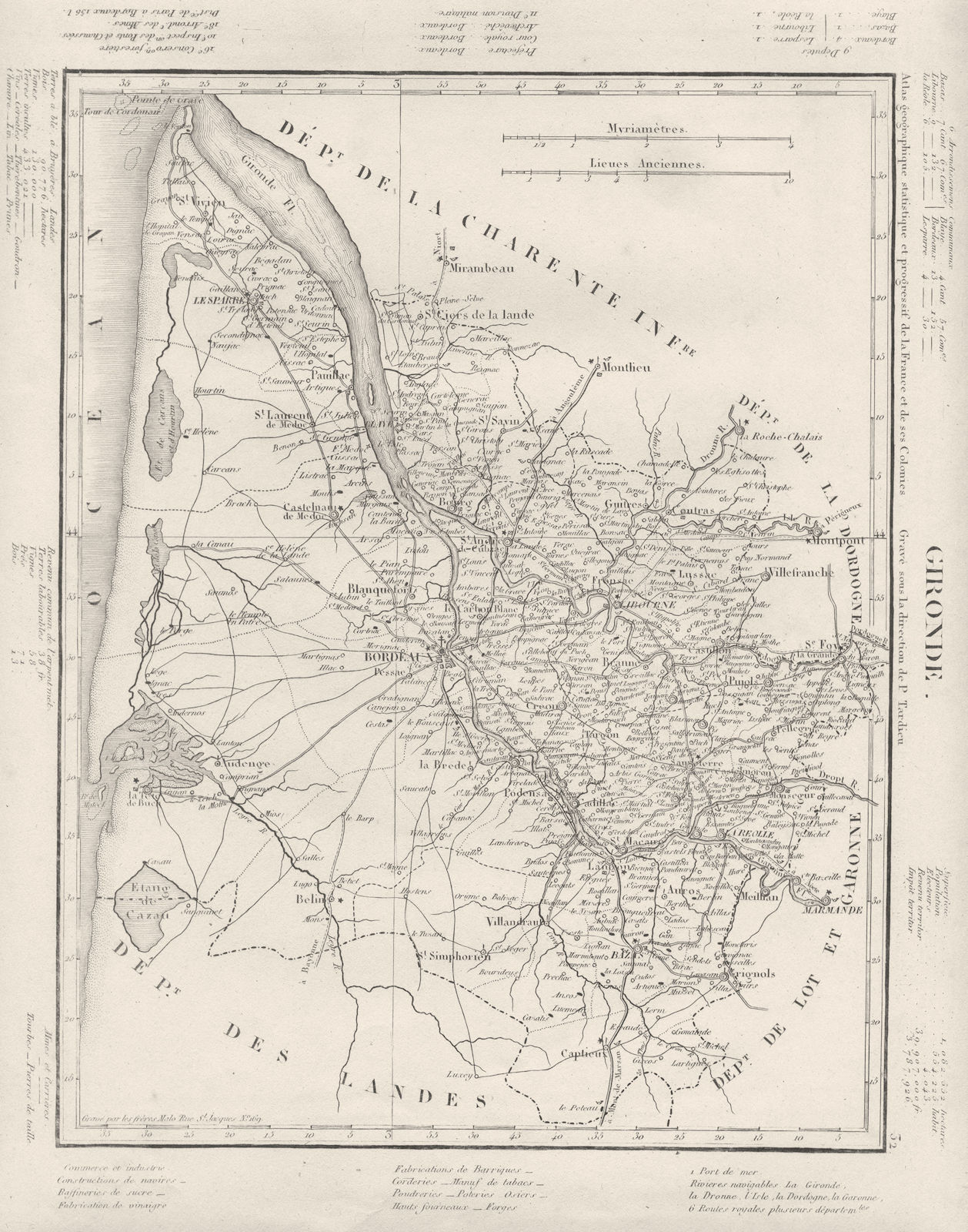 GIRONDE. Gironde département. Tardieu 1830 old antique vintage map plan chart