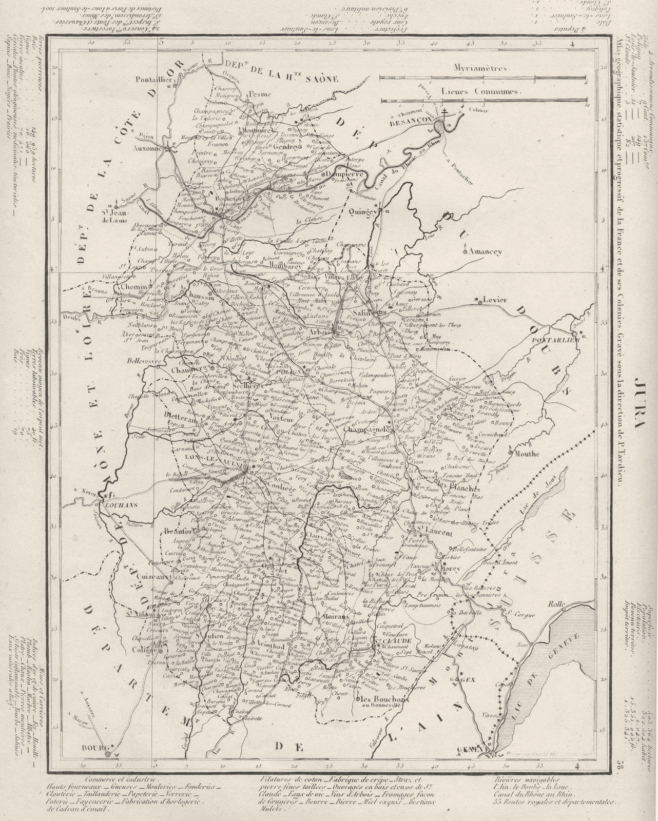 JURA. Jura département. Tardieu 1830 old antique vintage map plan chart