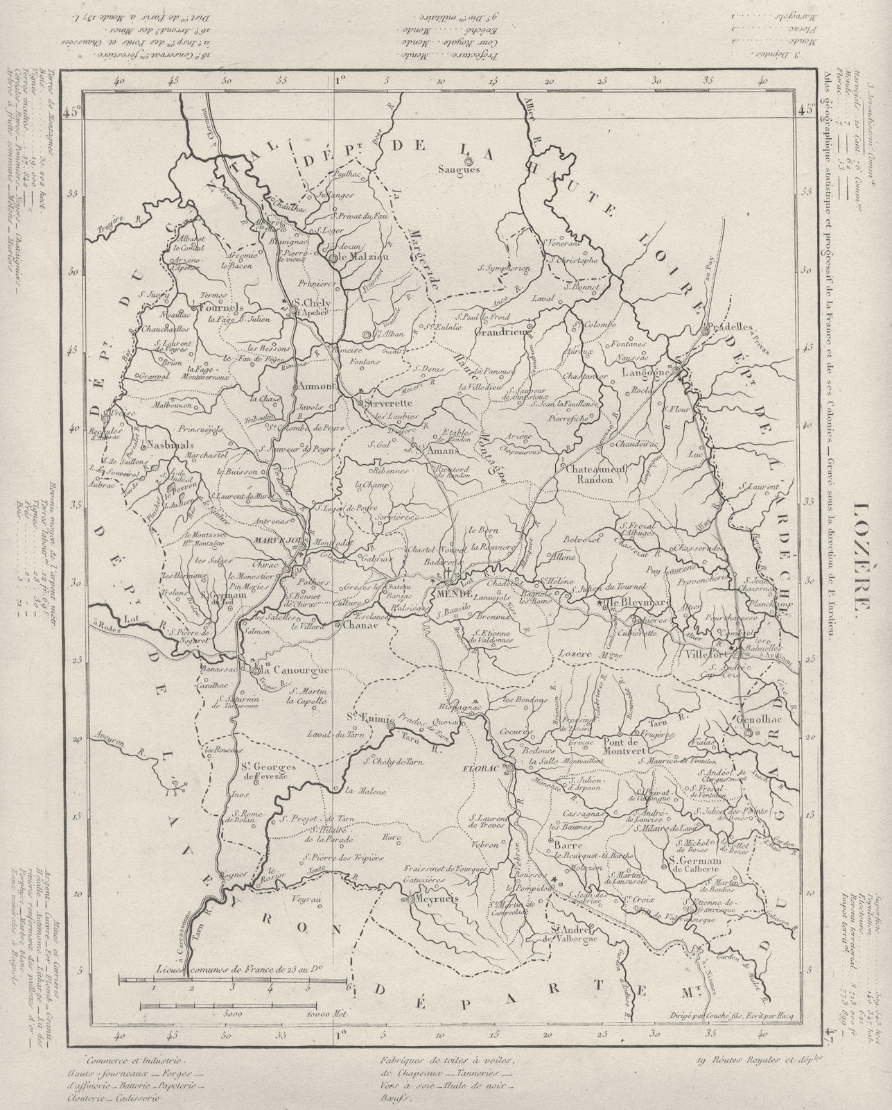 LOZÈRE. Lozère département. Tardieu 1830 old antique vintage map plan chart