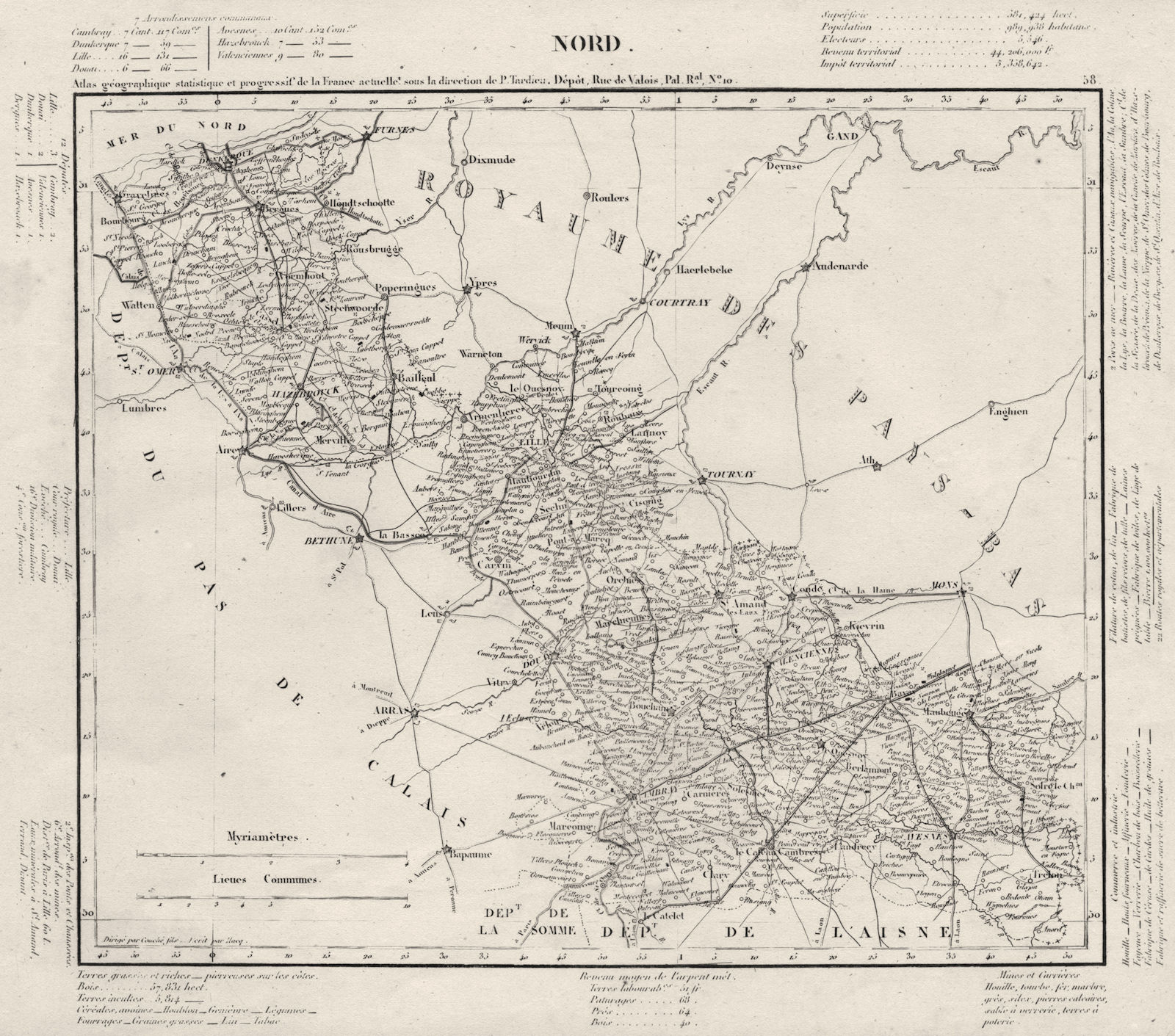 Associate Product NORD. Nord département. Tardieu 1830 old antique vintage map plan chart