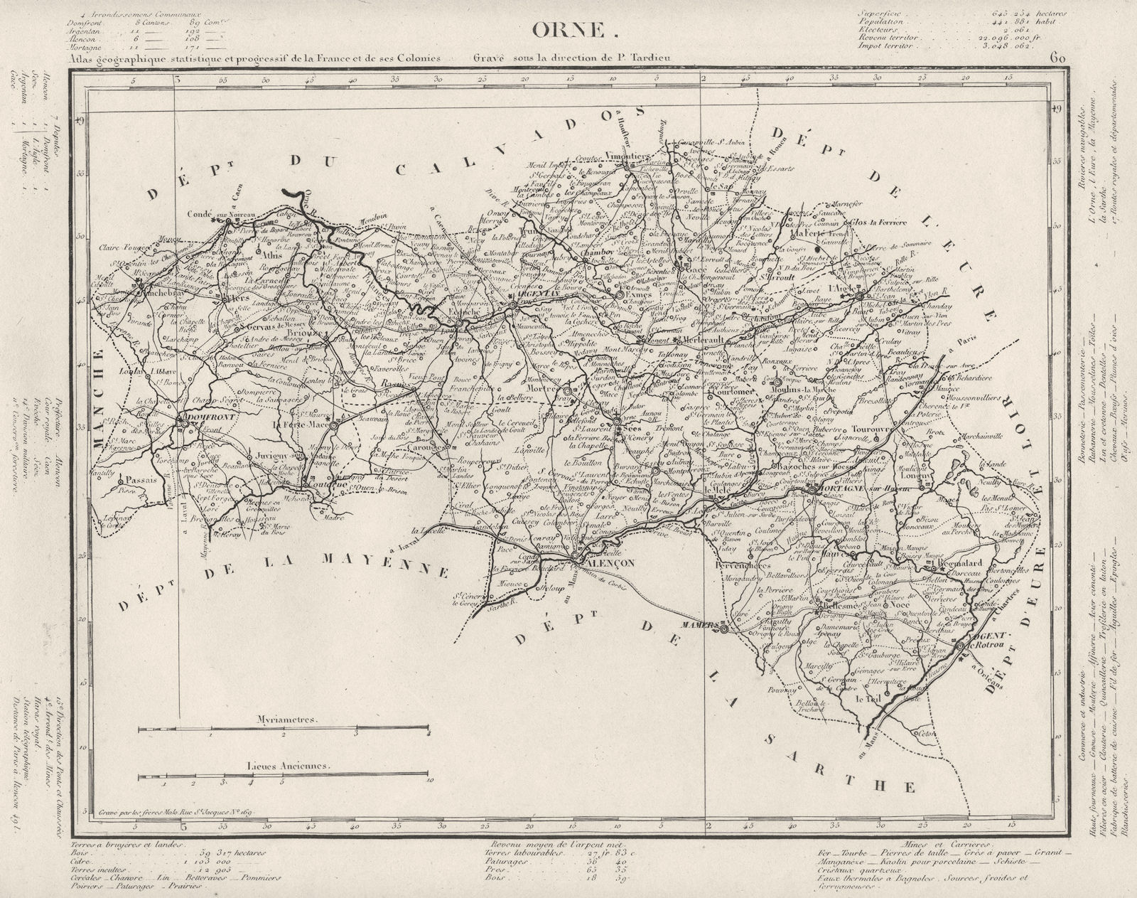 ORNE. Orne département. Tardieu 1830 old antique vintage map plan chart