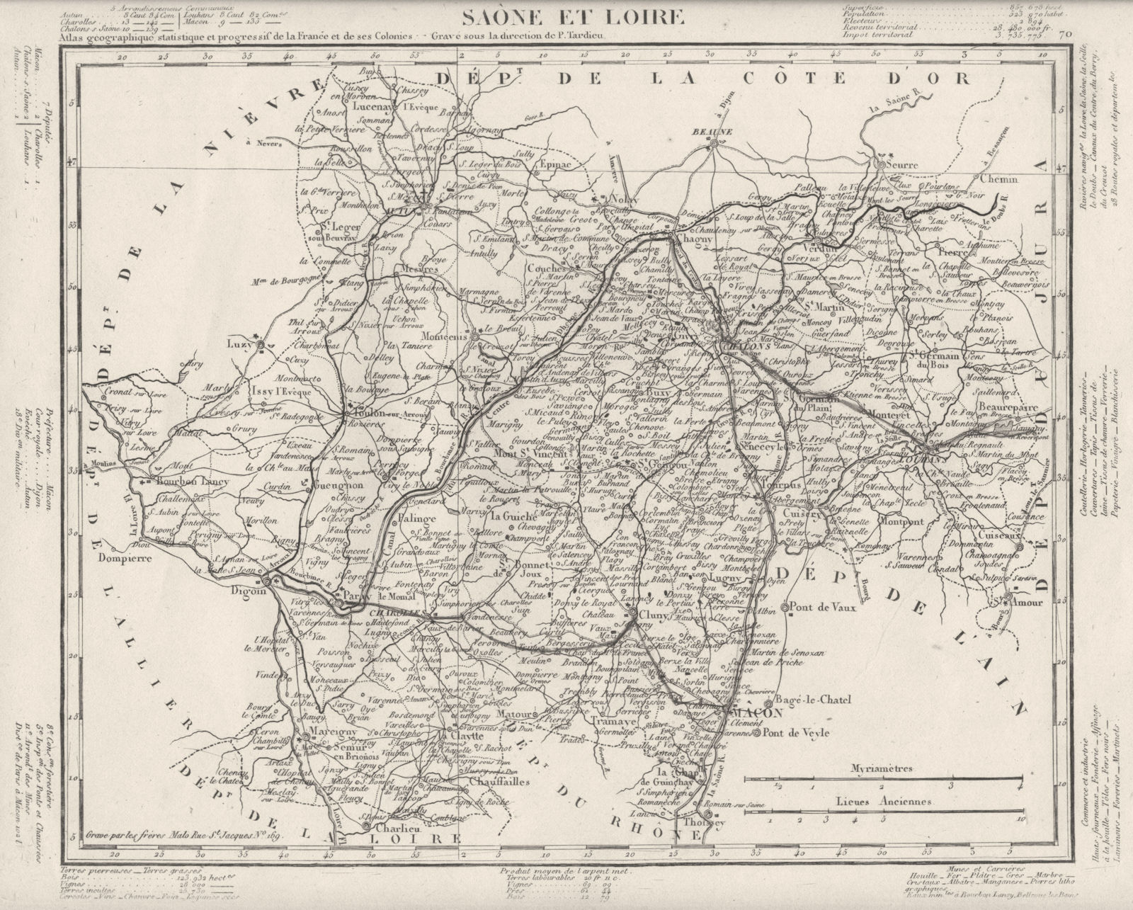 Associate Product SAÔNE- ET- LOIRE. Saône- Et- Loire département. Tardieu 1830 old antique map