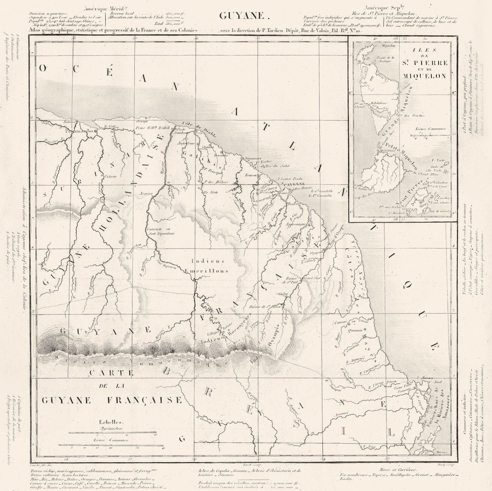 GUYANE. Guyane Française; Inset Iles St Pierre Miquelon. Tardieu 1830 old map