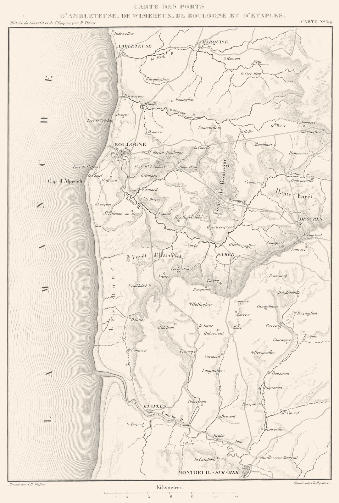 PAS-DE-CALAIS.Ports D'Ambleteuse,de Wimereux,de Boulogne et D'Etaples 1859 map
