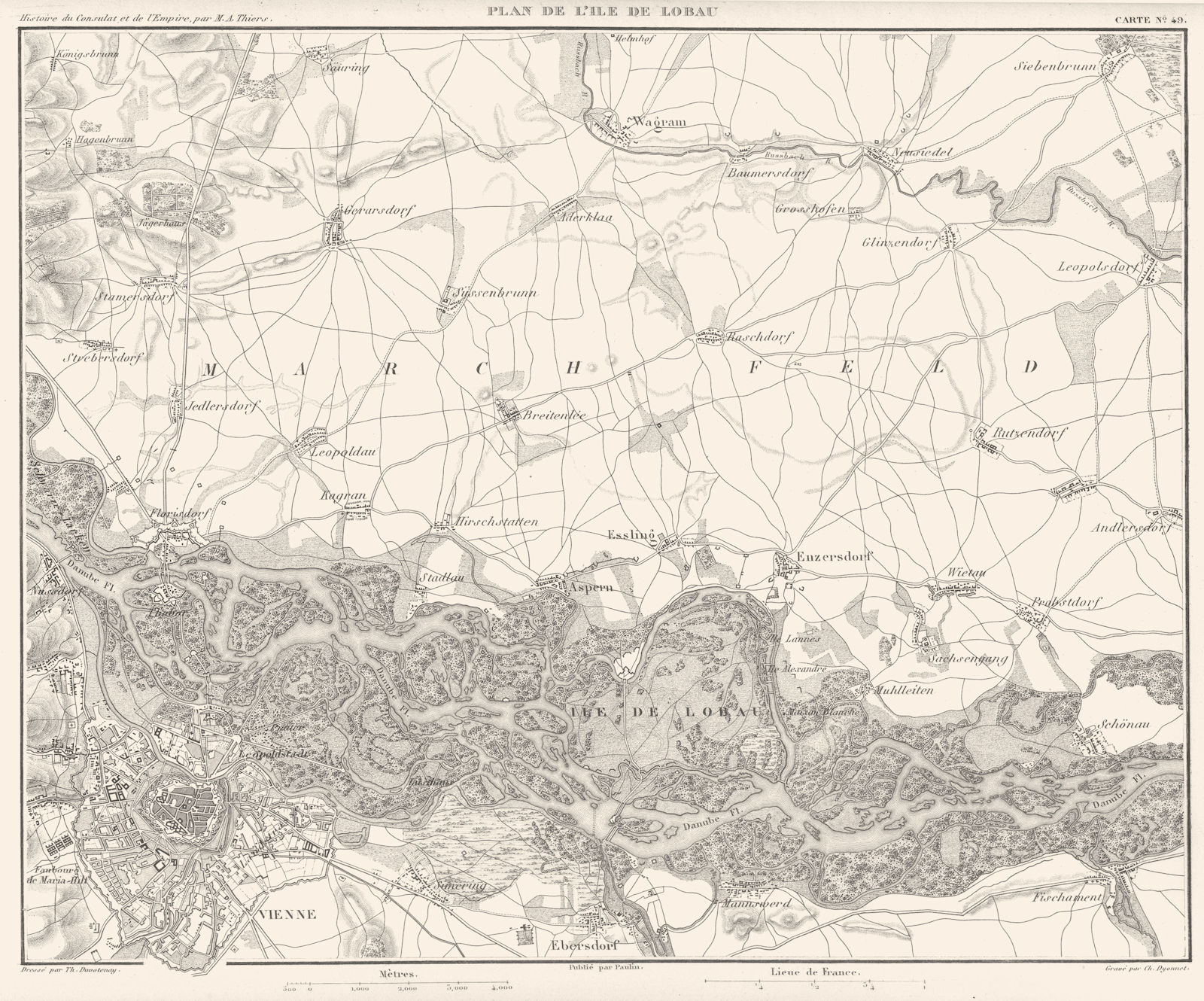 AUSTRIA. Plan de L'ile de Lobau. Vienne Vienna Wien 1859 old antique map chart