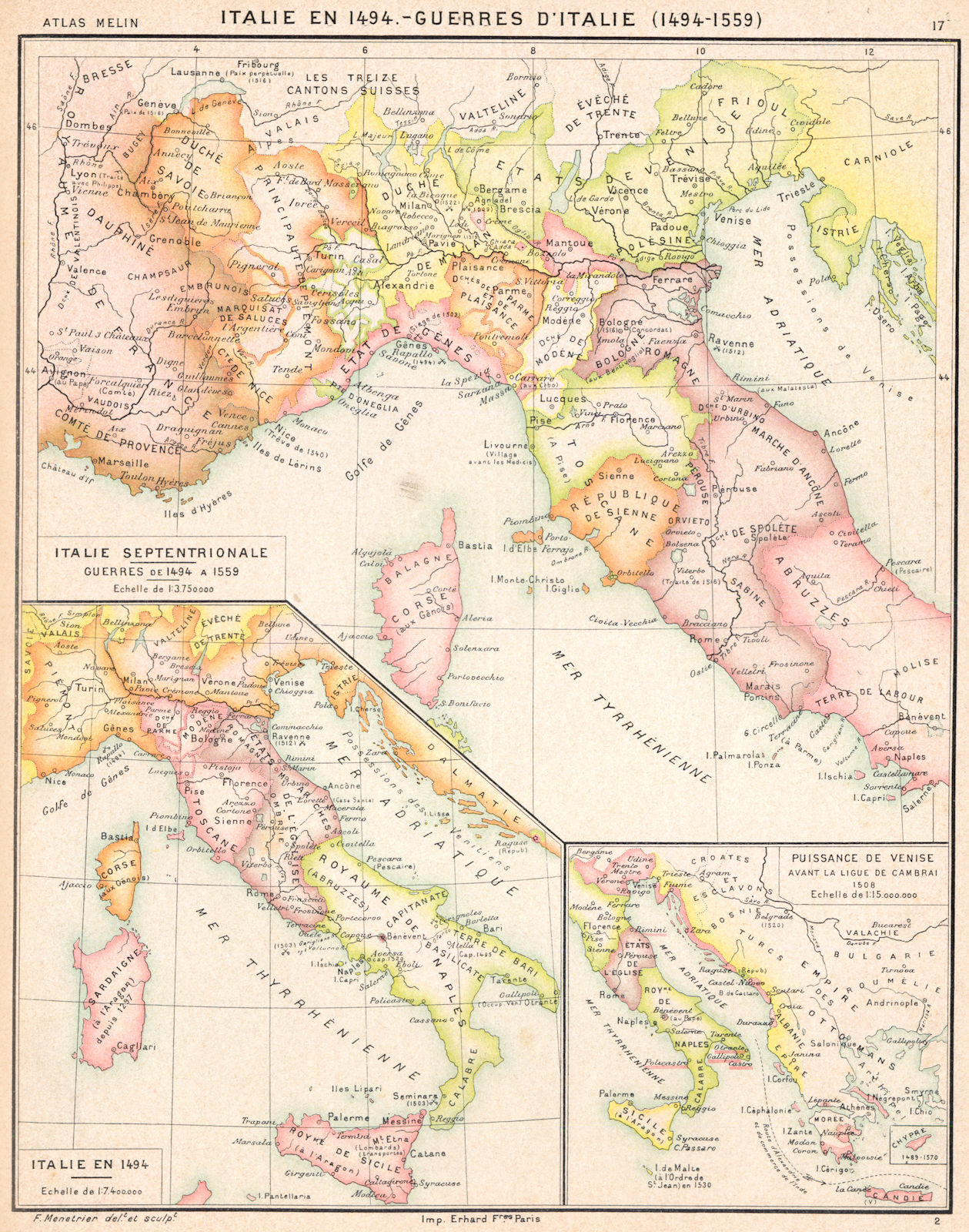 ITALY.Guerres d'Italie(1494-1559);Septentrionale;Puissance de Venise 1900 map