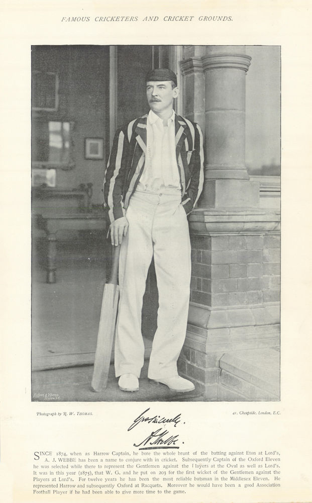 Alexander Josiah Webbe. Batsman. Middlesex cricketer 1895 old antique print