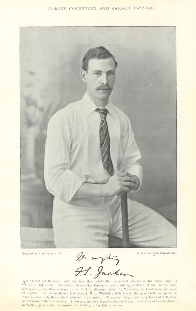 Francis Stanley Jackson. Batsman. All-rounder. Yorkshire cricketer 1895 print