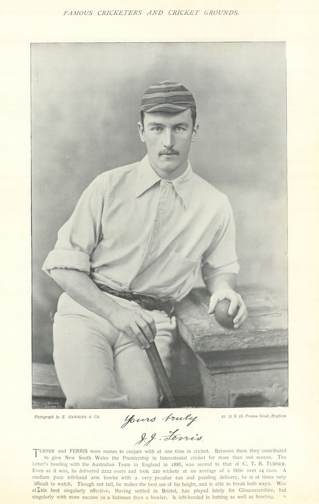 John "J. J." Ferris. Australia & England. Gloucestershire cricketer 1895 print