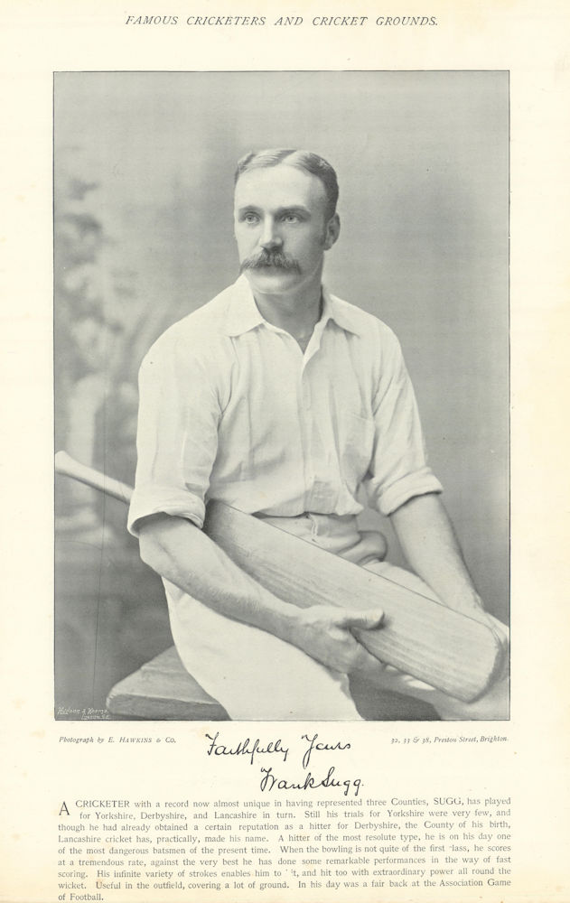 Frank Howe Sugg. Batsman. Derbyshire. Yorkshire. Lancashire cricketer 1895