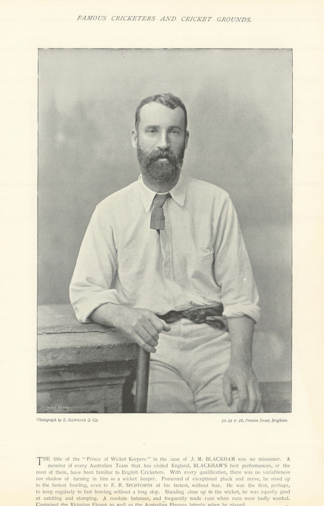 John Blackham. Wicket-keeper 1882 Ashes & 1st MCG Test. Australia cricketer 1895