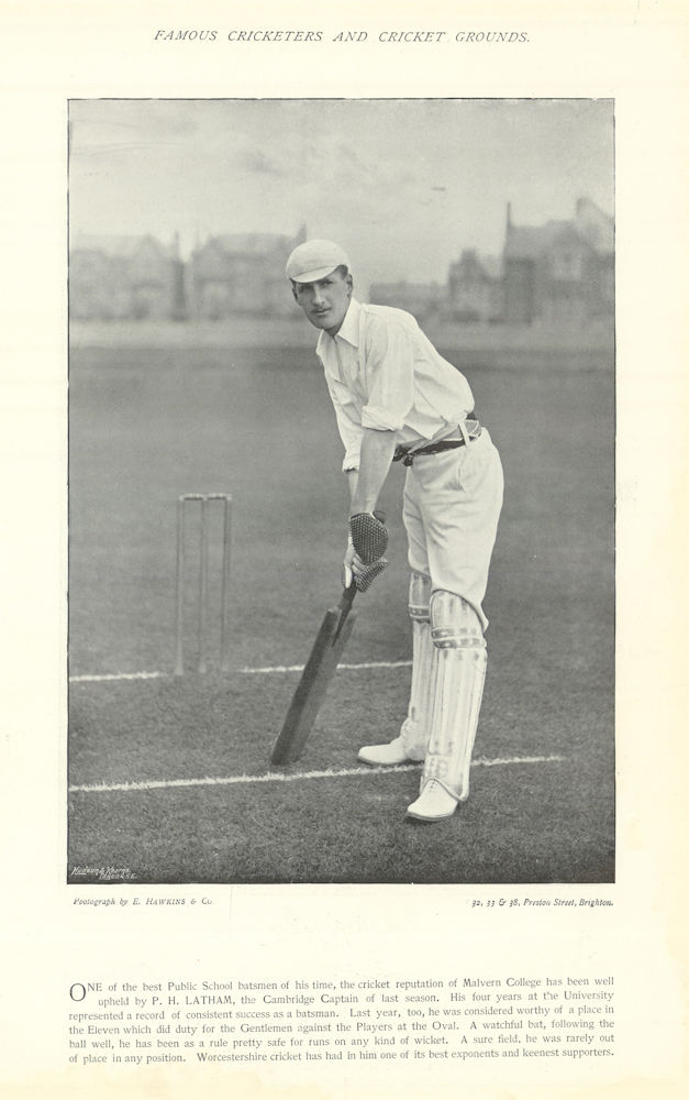 Percy Holland Latham. Batsman. Welsh. Cambridge cricketer 1895 old print
