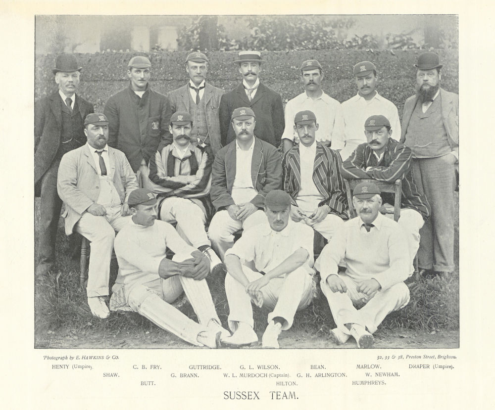 Sussex County Cricket Team Henty Fry Marlow Draper Shaw Brann Butt Hilton 1895