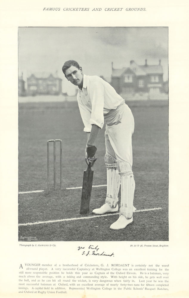 Associate Product Gerald "Gerry" Mordaunt. Batsman. "Never dropped a catch". Oxford cricketer 1895