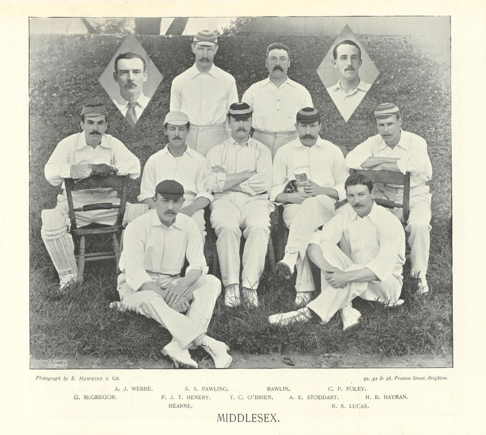 Middlesex County Cricket Team Webbe Rawlin Foley Henery Hayman Hearne Lucas 1895