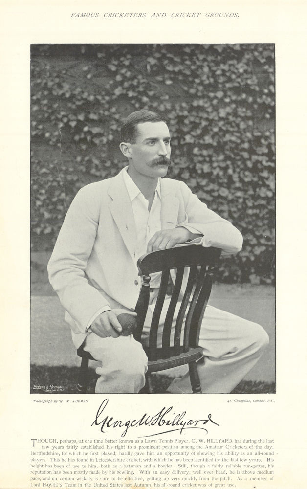 George Hillyard. Bowler. Tennis player. Leicestershire cricketer 1895 print