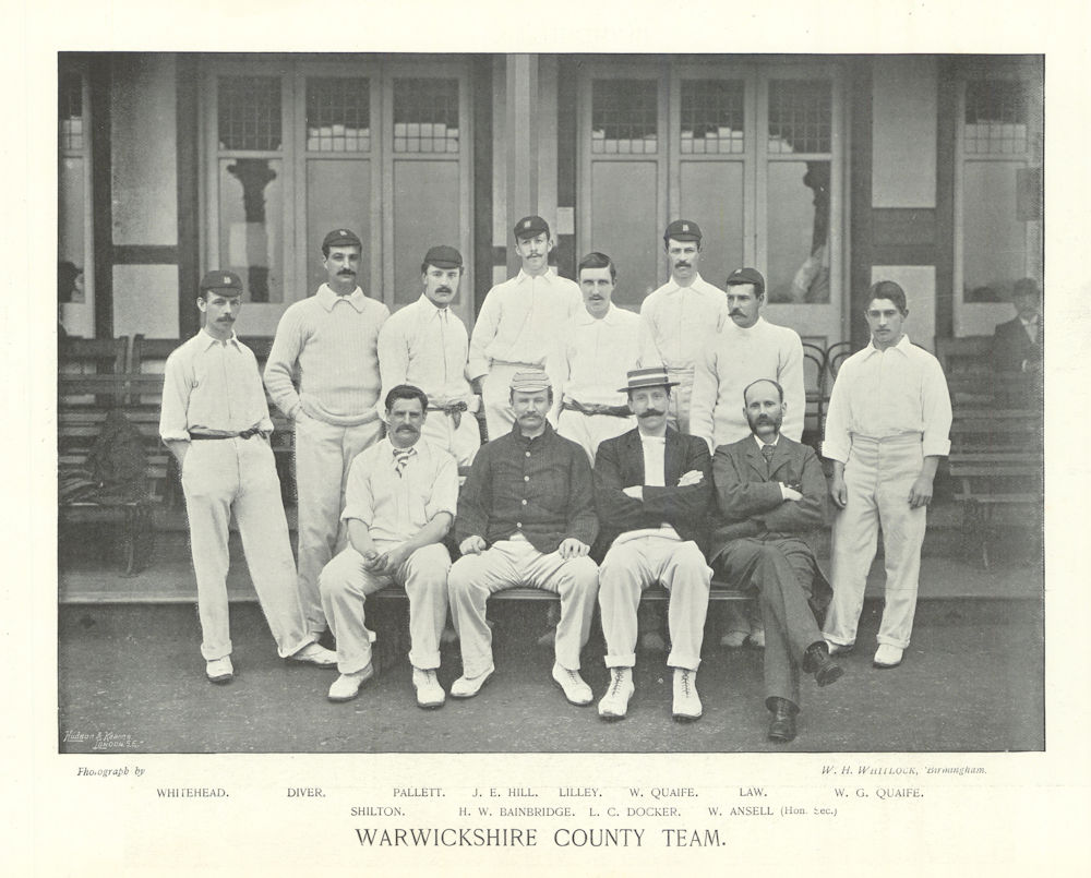 Warwickshire County Cricket Team Diver Pallett Hill Lilley Quaife Docker 1895