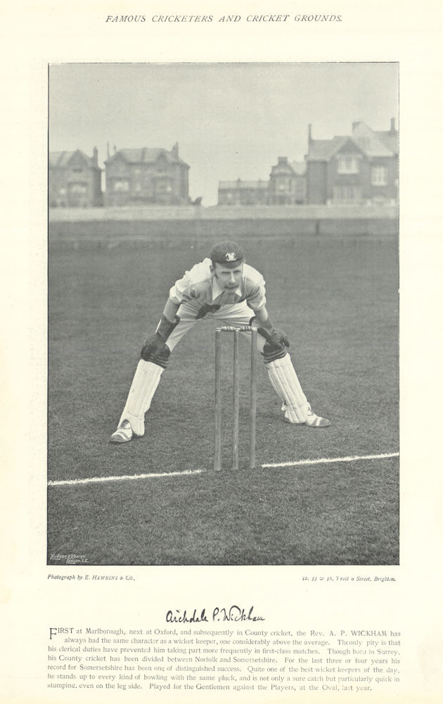 Archdale Palmer Wickham. Wicket-keeper. Somerset cricketer 1895 old print