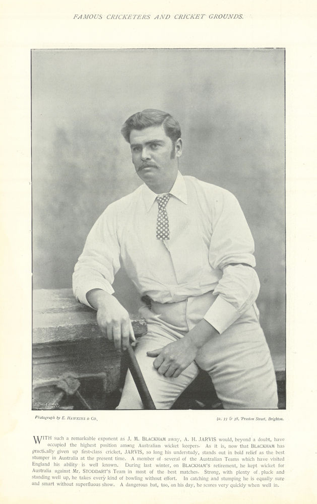 Arthur Harwood "Affie" Jarvis. Wicket-keeper. Australia cricketer 1895 print