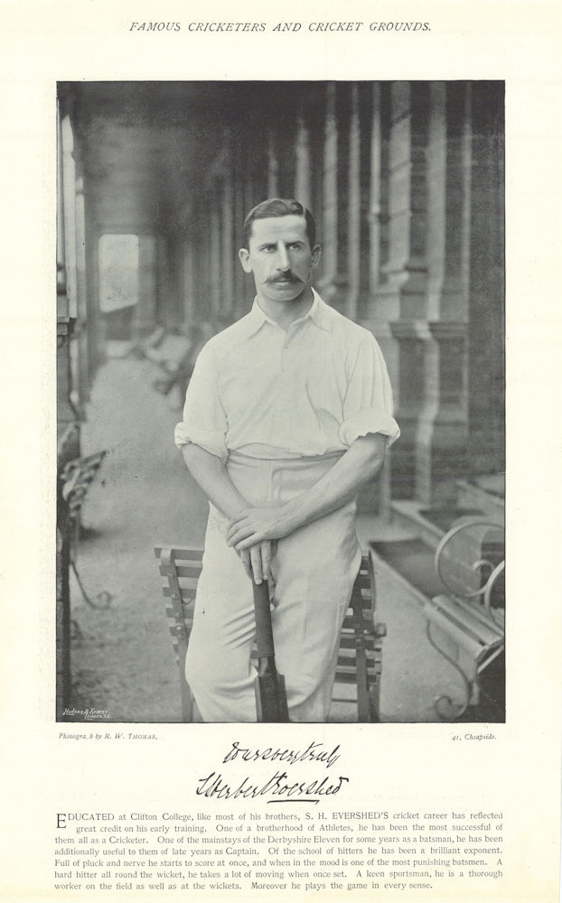Associate Product Sydney Herbert Evershed. Batsman. Derbyshire cricketer 1895 old antique print