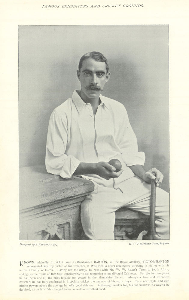 Associate Product Victor Alexander Barton. All-rounder. Hampshire cricketer 1895 old print