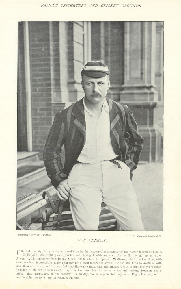 Associate Product George Vernon. Batsman/Lob bowler. 1st ever Ashes tour. Middlesex cricketer 1895