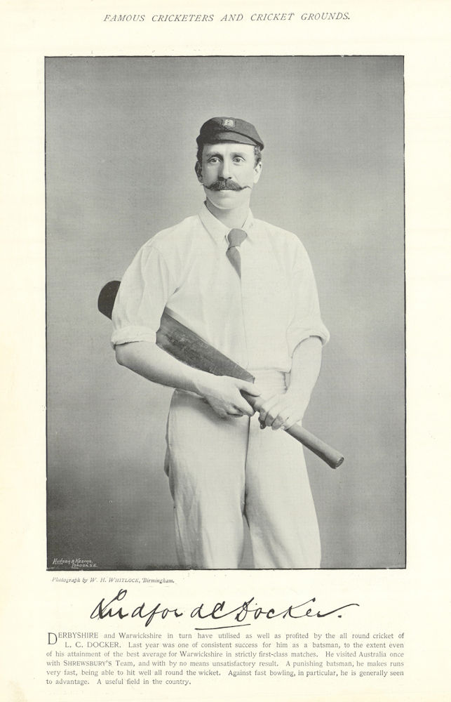 Ludford Charles Docker. Batsman. Warwickshire cricketer 1895 old antique print