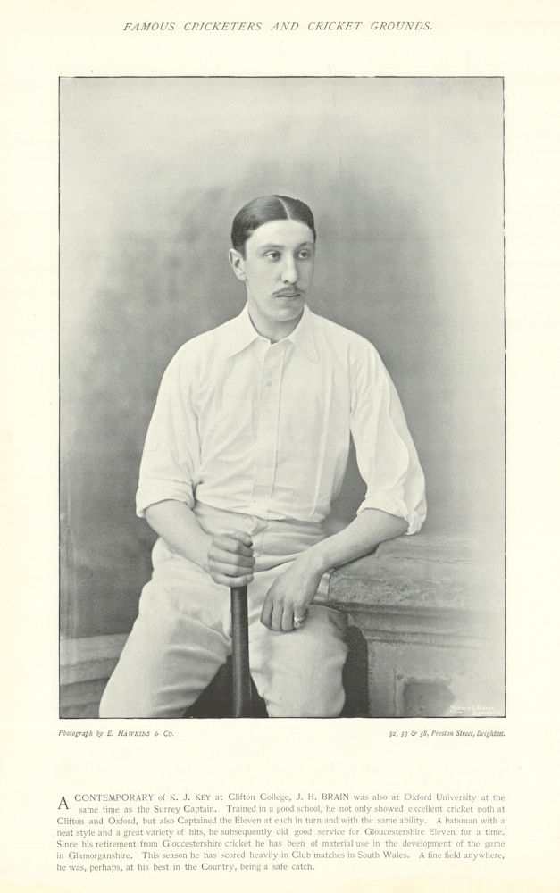 Associate Product Joseph Hugh Brain. Batsman. Gloucestershire. Glamorganshire cricketer 1895