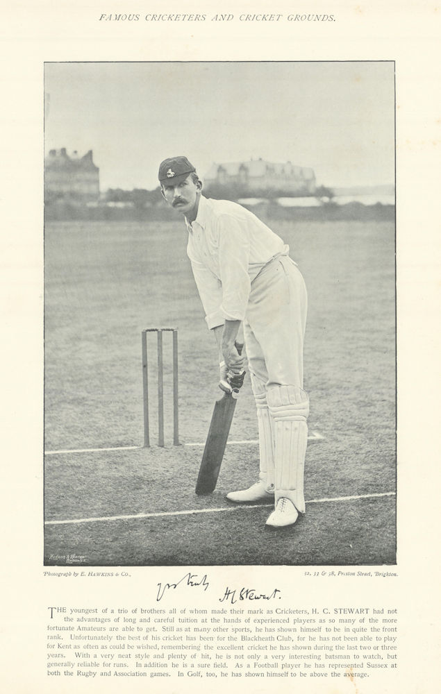 Haldane Campbell Stewart. Batsman. Kent cricketer 1895 old antique print