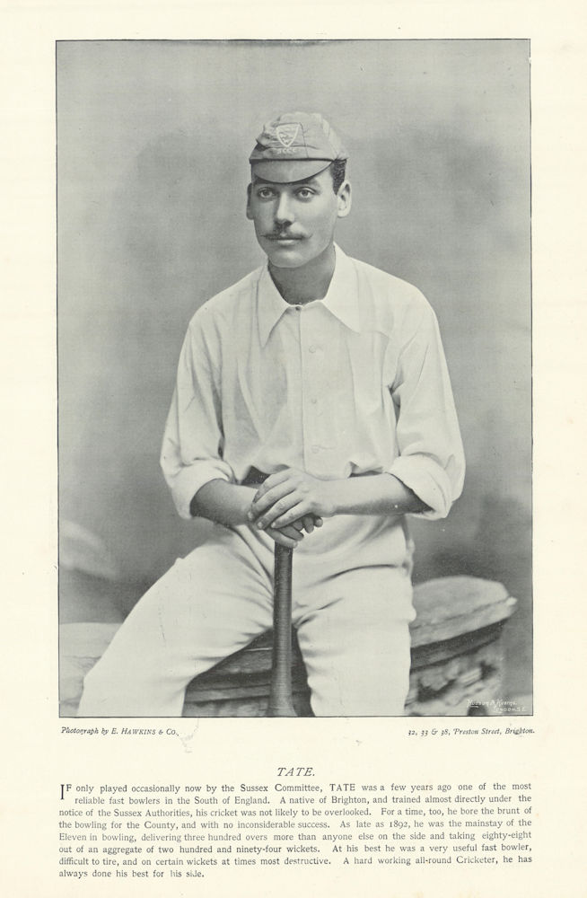 Frederick William Tate. Off-spin bowler. Sussex cricketer 1895 old print