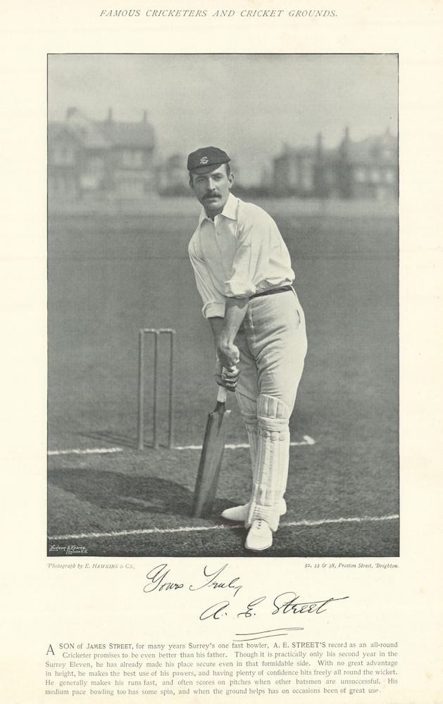 Alfred Edward Street. Middle-order batsman. Umpire. Surrey cricketer 1895
