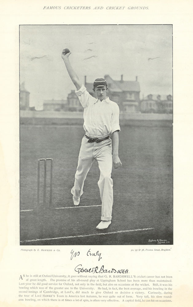 Associate Product Gerald Roscoe Bardswell. All-rounder. Lancashire cricketer 1895 old print