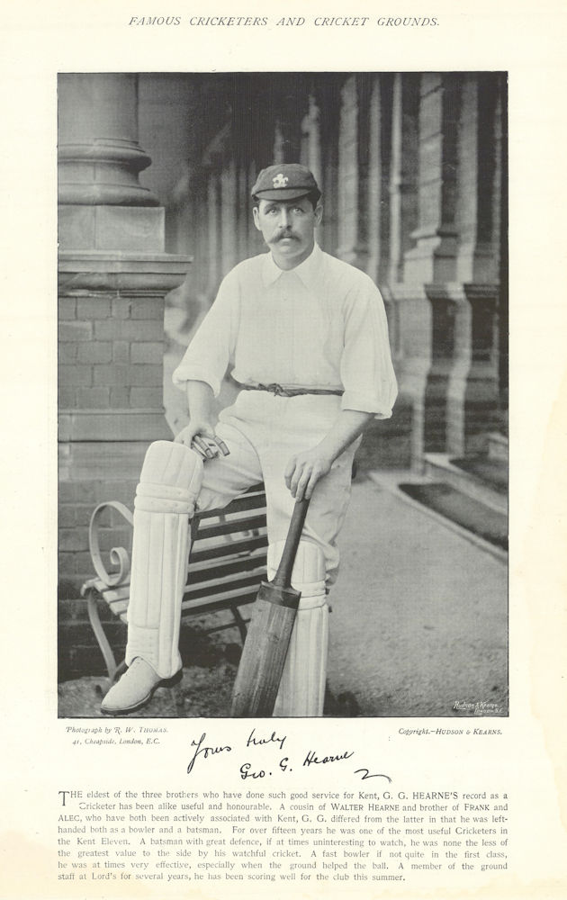 George Gibbons Hearne. Left-arm medium pace bowler. Kent cricketer 1895 print