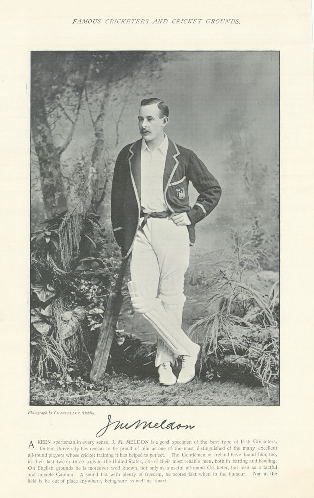 John Michel "Jack" Meldon. Batsman. Ireland cricketer 1895 old antique print
