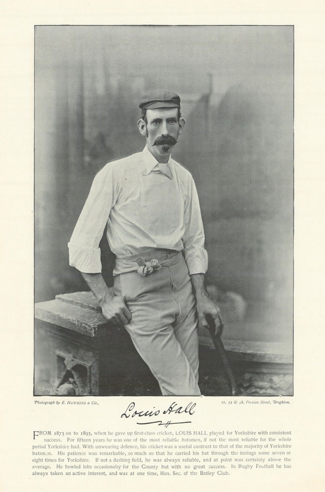 Associate Product Louis Hall. Batsman. Yorkshire cricketer 1895 old antique print picture