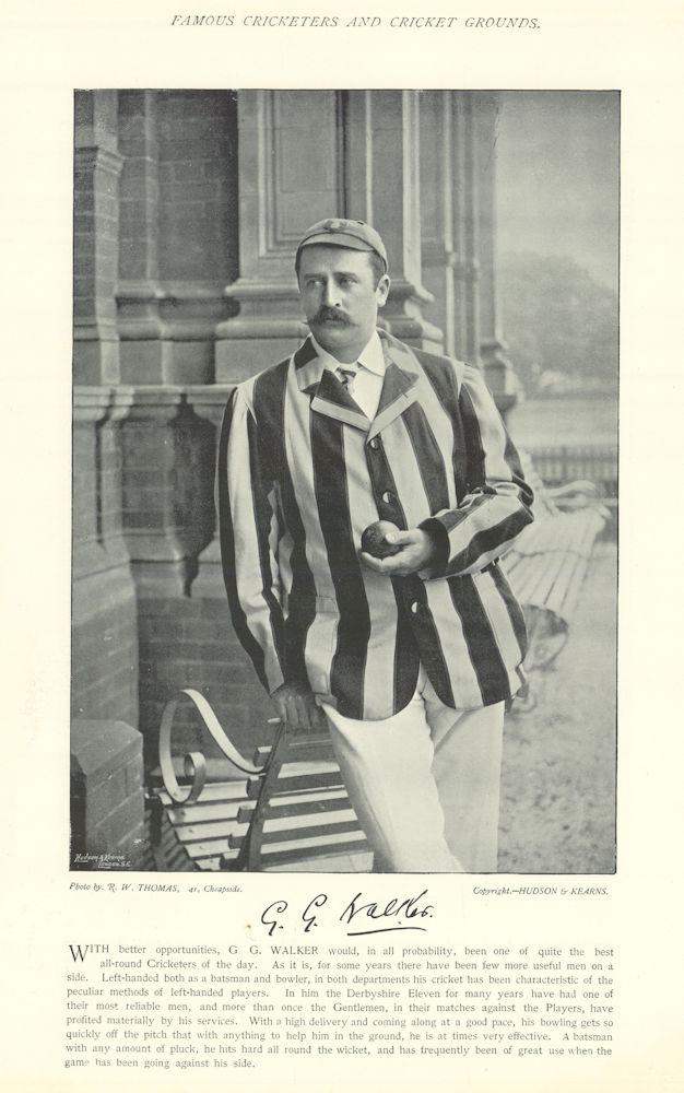 George Glossop Walker. Left-arm bowler. Derbyshire cricketer 1895 old print