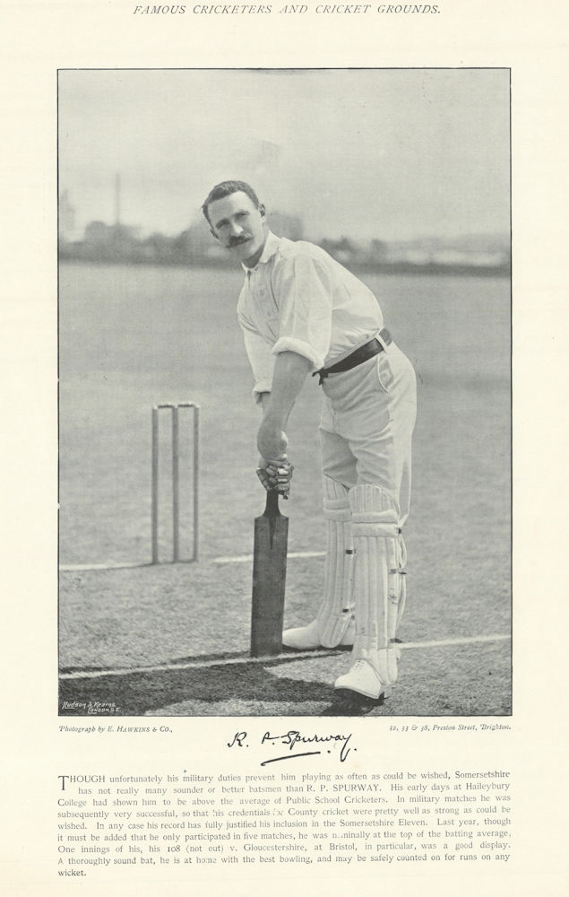 Robert Popham Spurway. Batsman. Natal. Somerset cricketer 1895 old print