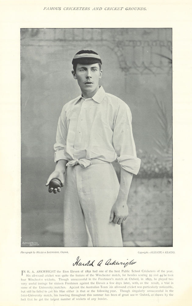 Associate Product OXFORD UNIVERSITY CRICKET. HA ARKWRIGHT- all- rounder 1896 old antique print