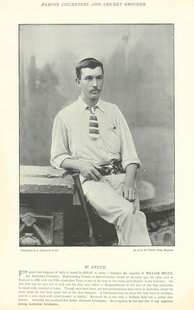 William Bruce. All-rounder. Australia cricketer 1895 old antique print picture