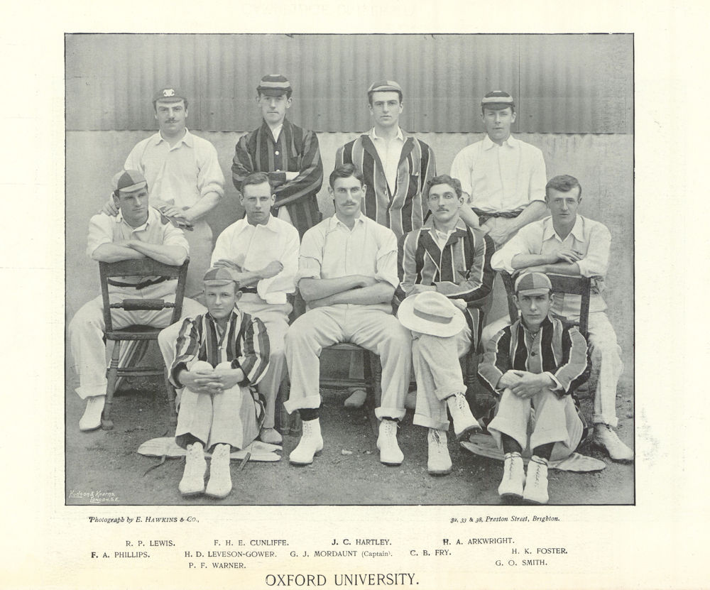 Oxford University Cricket Team Lewis Hartley Phillips Fry Foster Warner 1895