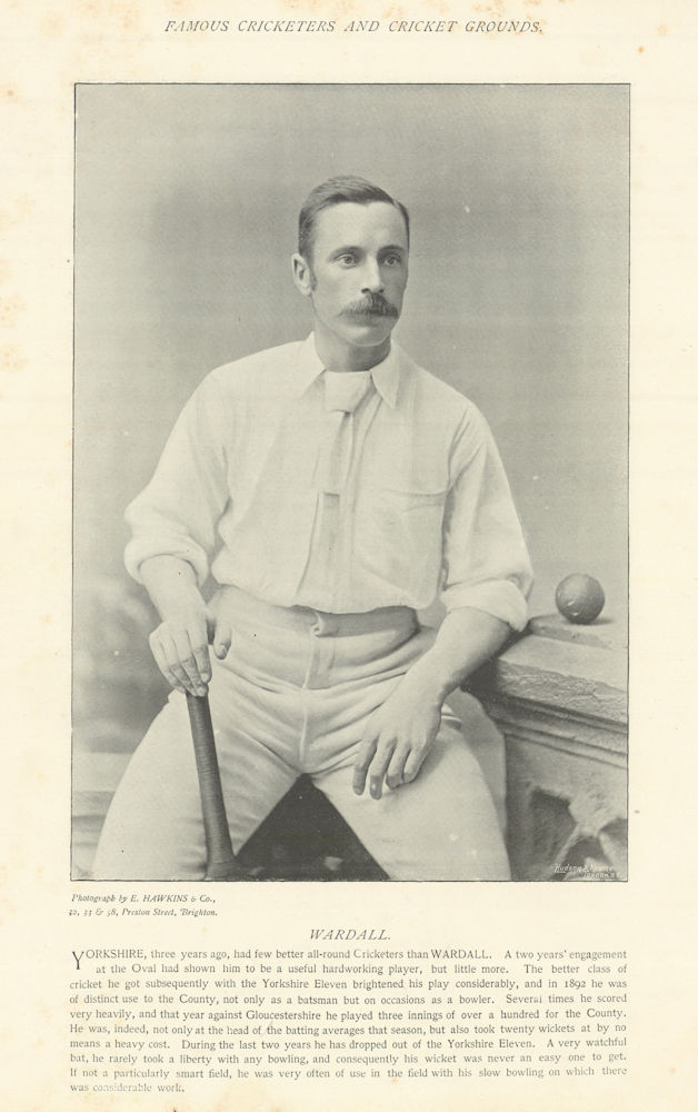 Thomas Arthur Wardall. Batsman. Yorkshire cricketer 1895 old antique print
