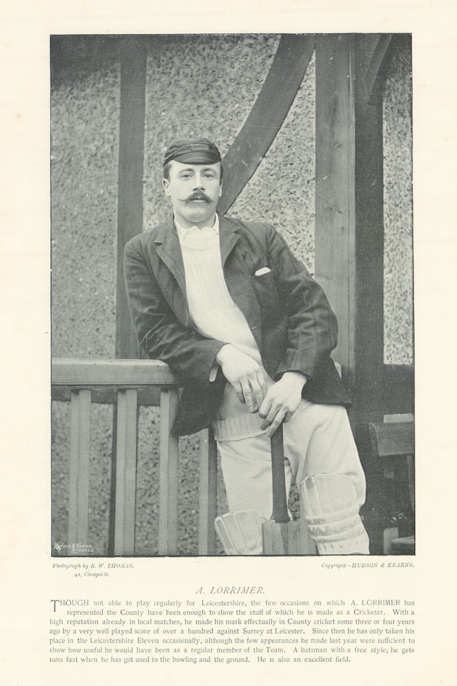 Alexander Lorrimer. Batsman. Leicestershire cricketer 1895 old antique print