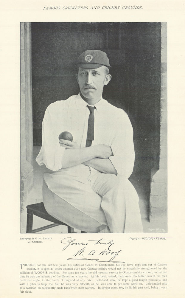 Associate Product William Albert Woof. Left arm bowler. Gloucestershire cricketer 1895 old print