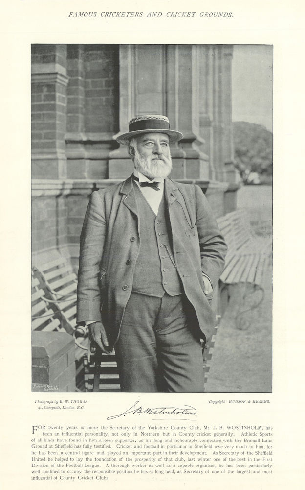 Joseph "J. B." Wostinholm. Yorkshire C.C.C. Secretary. Cricketer 1895 print